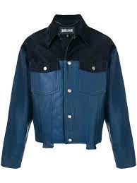 Just Cavalli Just Cavalli Contrast Biker Jacket Blue Justcavalli Cloth Leather Jacket Style Jackets Designer Leather Jackets