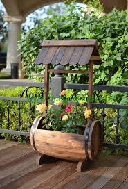 Grand Jardiniere Tonneau Finition Flamme Antique Fond Sureleve Pour Garder Le Antique Finition Flamme Fleurs En Bois Decoration Jardin Jardin Rustique