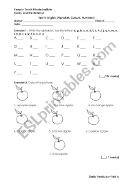 The english alphabet consists of 26 letters: Test On Numbers Colours And The Alphabet Esl Worksheet By Keepintouch