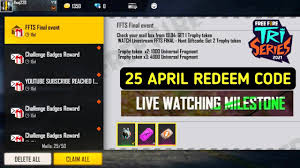 4) ff redeem code today. 25 April Redeem Code Free Fire Tri Series Grand Final Redeem Code Free Fire Redeem Code Today Youtube