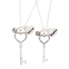 Mother Daughter Rhinestone Heart Key Pendant Necklaces Heart Key Pendant Rhinestone Heart Friend Necklaces