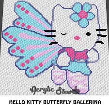 Hello Kitty Butterfly Ballerina C2c Crochet Blanket Pattern Graphgan Afghan Graphgan Pattern Cross Stitch Pdf Download Instant Download