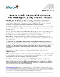 Mercy expands management agreement with Washington County Memorial Hospital