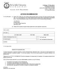 Fillable Online Letter Of Recommendation2 De La Salle University Fax Email Print Pdffiller