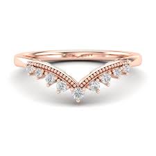 Rose Gold Curved Milgrain V Wedding Band Diamond Wedding Bands Vintage Engagement Rings Milgrain Wedding Bands