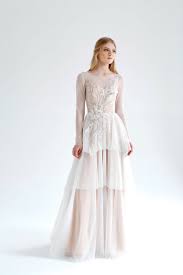 Tiered Wedding Dress Sheer Floral Wedding Gown July Gown Wedding Dress Long Sleeve Wedding Dress Sleeves Tiered Wedding Dress