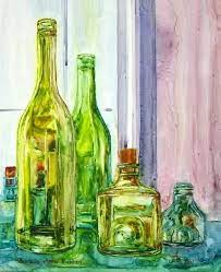 Bottles Shades Of Green Colorful Art Art Vintage Wine