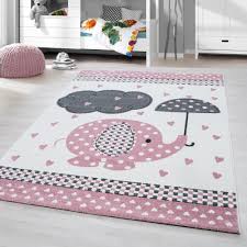 Dieser aussergewöhnliche teppich ist vollständig handgewebt. Kurzflor Kinderteppich Elefant Mit Regenschirm Babyzimmer Teppich Grau Rosa Ceres Webshop
