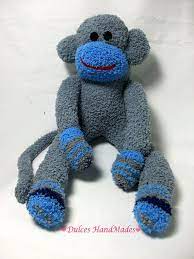 Sock Monkey Stuffed Animal Doll Baby Toys Grey Blue Children Etsy Sock Monkey Monkey Stuffed Animal Handmade Sock Monkey