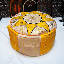 Browse everything about it here. Moroccan Yellow Handmade Pouf Ottoman Unstuffed
