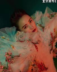 The Chinese actress, singer and musician, Jiang Qinqin #JiangQinqin wears  our 'Coup de Vent' ruffled heart dress. A critically acclaimed actress,  Jiang is also referred to as Shui Ling, due to her