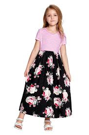 Black Floral Print Little Striped Girls Maxi Dress Girls Maxi Dresses Girls Dresses Wholesale Little Girl Dresses