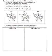 Choose your answers carefully after you have run the square. Monsters Inc Punnett Square Practice Life Science Homework
