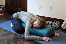 Supported Child S Pose Yogamovesforweightloss Restorative Yoga Restorative Yoga Sequence Yoga Sequences