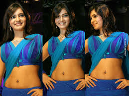 Samantha hot show in saree pics and gallery at kur. Samantha Hot Studded Navel In Blue Half Saree