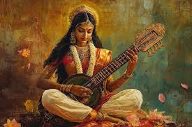 智慧的迷人旋律知識的女神薩拉斯瓦蒂演奏維納| Premium AI-generated image