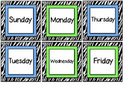 Zebra Striped Days Of The Week Cards For Pocket Calendar Chart Calendar Cards