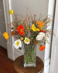 Poppies And Craspedia Oh My Flower Arrangements Floral Design Craspedia