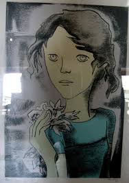 Gravura ass. Alice Soares 1989 "Menina com Flor"