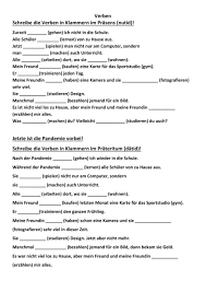 تعرف على نماذج التصريف في اللغة الألمانية. Verben Prasens Prateritum Worksheet