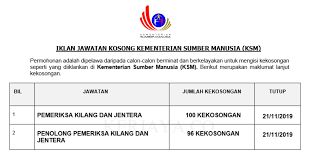 Tahap seleksi cpns kemenkumham penjaga tahanan dan pemeriksa keimigrasian pelaksana/pemula 2019. Jawatan Kosong Terkini Kementerian Sumber Manusia Ksm 196 Kekosongan Jawatan Pemeriksa Kilang Dan Jentera Penolong Pemeriksa Kilang Dan Jentera Kerja Kosong Kerajaan Swasta