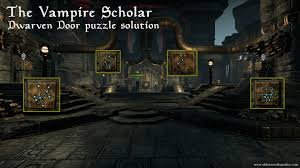 The story in which you will find the solution is the princess' party (fourth story along). The Vampire Scholar Dwarven Door Puzzle Solution