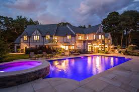 Summer Granite Poolcoping At Night Time Lit Up To Tie In The Colour Of House With The Poolpaving Luxury Swimming Pools Pool Designs Custom Pools