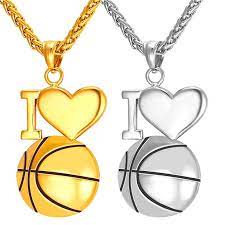 I Love Basketball Pendant Stainless Steel Necklace 18k Gold Plated Men Jewelry Gold Chains For Men I Love Basketball Basketball Necklace