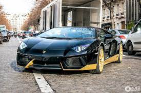 Black And Gold Lamborghini Aventador Miura Homage Is Spotted On The Streets Of Geneva Lamborghini Aventador Lamborghini European Cars