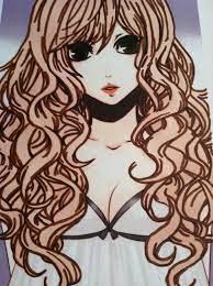 Anime Me With Blonde And Brown Curly Hair Hazel Eyes And Dark Lashes Yes I Made This Me Brown Curly Hair Curly Hair Drawing Darker Lashes