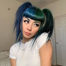 Black And Blue Split Dye Curly Hair Arctic Fox Hair Color Karlaa W Here S My New Hair And Brow Debut Splitcolor Hairgoals Pigtails Colorfulh Split Dyed Hair Hair Styles Hair Inspo Color