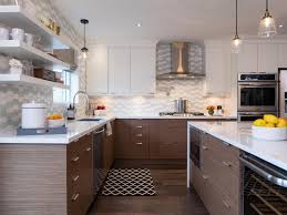 As pictured, white oak is definitely more subtle in its grain. Lower Woodgrain Cabinetry Under Gray And White Tile Wall Finish In Midcentury Modern Kitchen Hgtv