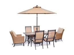 Amazon com home styles 5561 3756 largo 7 piece outdoor. Hanover Monaco 7 Piece Patio Dining Set With 2 Woven Armchairs 4 Pvc Sling Chairs 40 X 68 Tile Top Table 9 Ft Umbrella And Stand Newegg Com