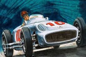 Juan Manuel Fangio Driving A Mercedes Benz By English School Car Drawings Mercedes Benz Car Painting