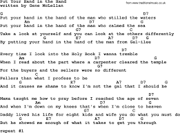 Loretta Lynn Song Put Your Hand In The Hand Lyrics And Chords Worship Songs Lyrics Christian Song Lyrics Gospel Song Lyrics