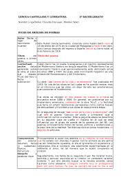 En este poema, la persona habla en pasado: Lengua Castellana Ficha De Analisis De Poemas Apuntes De Historia De La Literatura Docsity