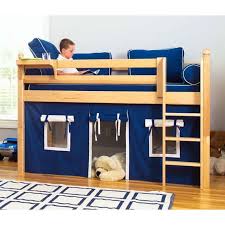 White and navy bunk room with built in staircase. Kids Would Love This Bed Low Loft Beds Kids Loft Beds Kid Beds
