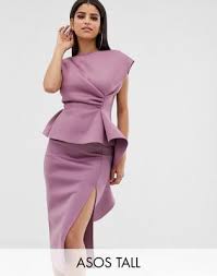 Asos Design Tall Peplum Pencil Midi Dress With Tuck Detail Asos Women Dress Sale Long Sleeve Cocktail Dress Midi Pencil Dress