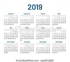 Simple Wall Calendar 2019 Year Flat Isolated