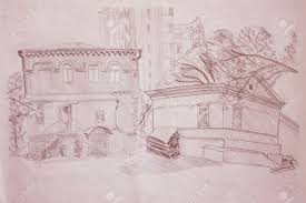 Maybe you would like to learn more about one of these? Two Old Small Houses In The Foreground High Rise Modern Buildings In The Distance Pencil Drawing From Nature Stock Photo Picture And Royalty Free Image Image 91000116