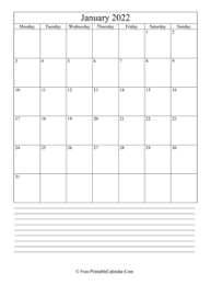 January 2022 Calendar Printable With Holidays