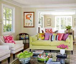 Neat A Lime Green Couch Decorated With Bright Sherbet Color Pillows Makes This Living Room Trul Cozy Living Room Design Colourful Living Room Cozy Living Rooms