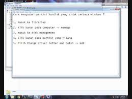 Nah sekarang kita bahas kebalikannya, yaitu bagaimana cara menggabungkan partisi harddisk pada windows 7 tanpa software. Cara Mengatasi Partisi Hardisk Yang Tidak Terbaca Di Windows 7 Youtube