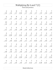 The Multiplying 1 To 12 By 6 And 7 C Math Worksheet From T Multiplication Facts Worksheets Math Multiplication Worksheets Printable Multiplication Worksheets