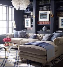 Oatmeal And Navy Make For A Cozy Reading Spot Blue Living Room Interior Living Room Decor