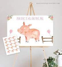Editable Pin The Tail On The Pig Girl Farm Birthday Game Farm Etsy In 2021 Girls Farm Birthday Farm Themed Birthday Party Animal Birthday Party