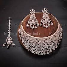 Designer Zircon Necklace Studded With White Zircon Stone Plated With Rodium Rose Poli Bangles Jewelry Designs Diamond Necklace Designs Bridal Diamond Necklace