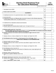 Dor has released its 2014 corporate excise returns. Fillable Online 1041n Electing Small Business Trust Tax Calculation Worksheet Fax Email Print Pdffiller