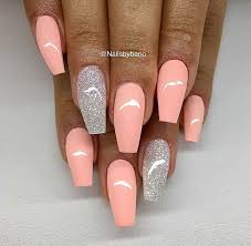 I've used bubblegum, birthday suit and coconut milk, crystal glass. Silver And Light Coral Nails Peach Nails Gel Nail Art Designs Pink Nails