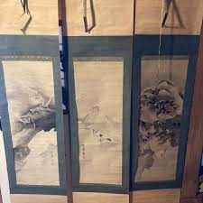 正規代理店 あかつき 岸駒 虎、鶴、龍の古びた3対掛け軸 絵画/タペストリ - coolsys.com